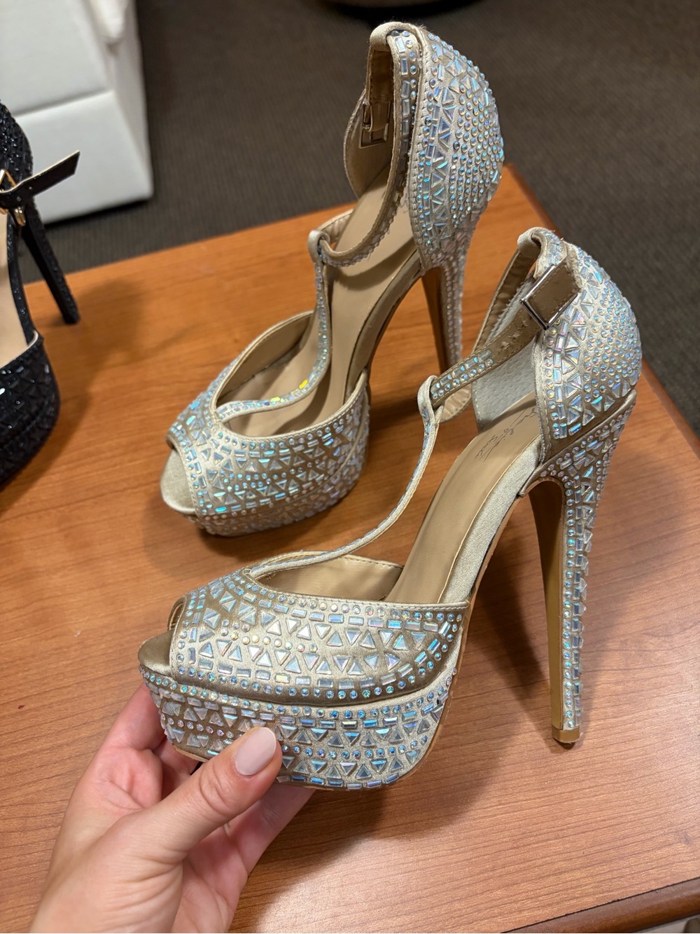 Embellished Silver Platform Peep-Toe High Heels Thalia Sodi